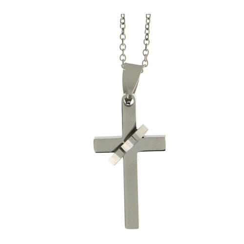 Necklace with cross and heart, supermirror stainless steel, 1.5x1 in 3