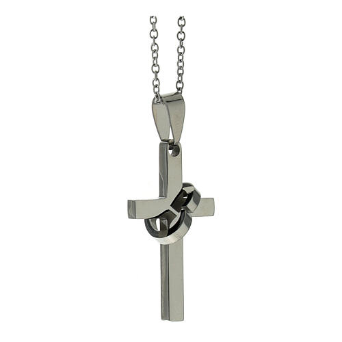 Necklace with cross and heart, supermirror stainless steel, 1.5x1 in 4