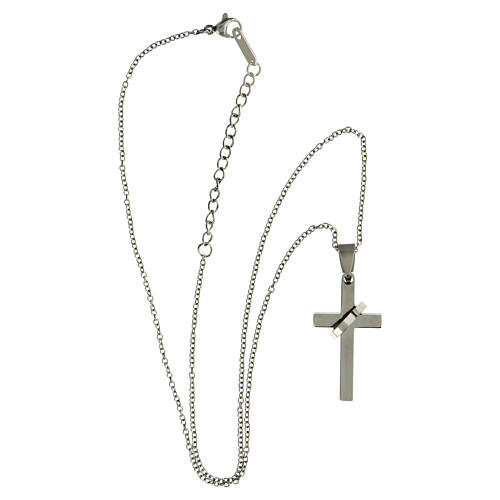Necklace with cross and heart, supermirror stainless steel, 1.5x1 in 5