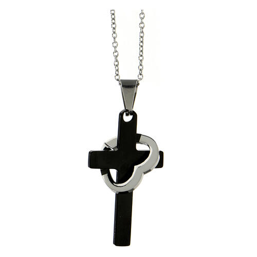 Cross pendant with heart and Lord's prayer, supermirror stainless steel, 1.5x1 in 3