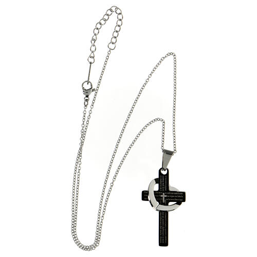 Heart cross pendant necklace Our Father supermirror steel 4x2 cm 4
