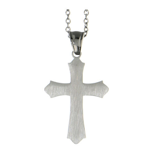 Cross pendant with meander motif and zircons, supermirror stainless steel, 1x0.8 in 3