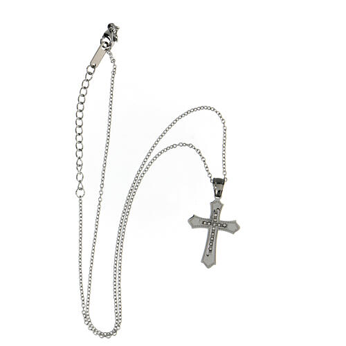 Cross pendant with meander motif and zircons, supermirror stainless steel, 1x0.8 in 4