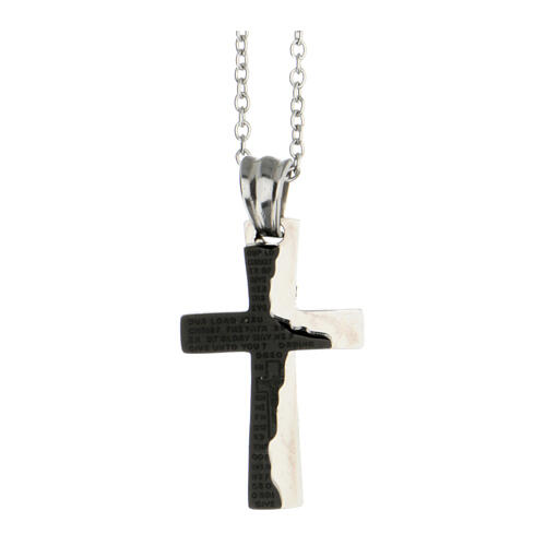 Bicouloured cross pendant with broken black layer, supermirror stainless steel, 1.2x0.8 in 1