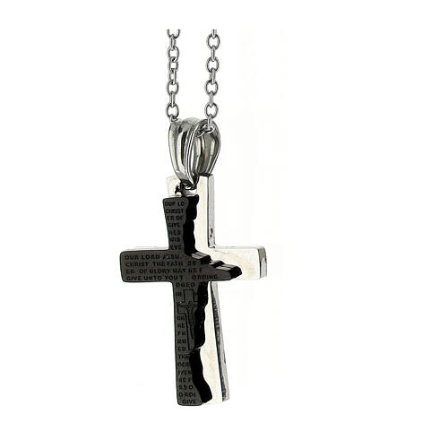 Bicouloured cross pendant with broken black layer, supermirror stainless steel, 1.2x0.8 in 2