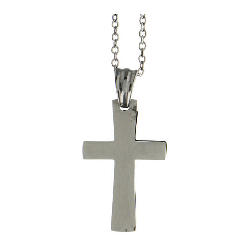 Bicouloured cross pendant with broken black layer, supermirror stainless steel, 1.2x0.8 in 3