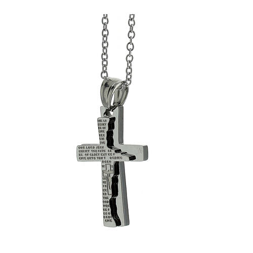 Cross pendant with broken layer, supermirror stainless steel, 1.2x0.8 in 2