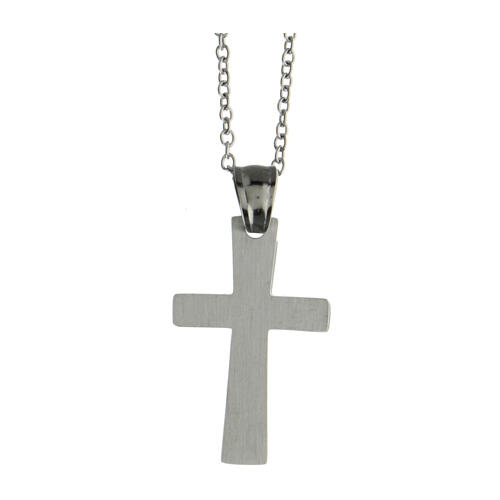Cross pendant with broken layer, supermirror stainless steel, 1.2x0.8 in 3