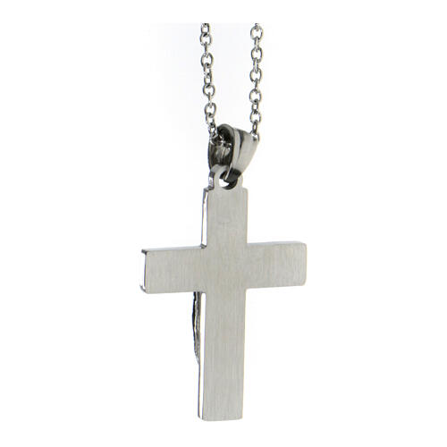 Three layered cross pendant with body of Christ, supermirror stainless steel, 1.2x1 in 3