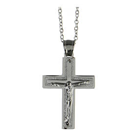 Collana croce doppia corpo di Gesù acciaio supermirror 3x2,5 cm