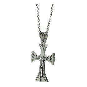 Celtic cross pendant with white zircons, supermirror stainless steel, 1.2x0.8 in