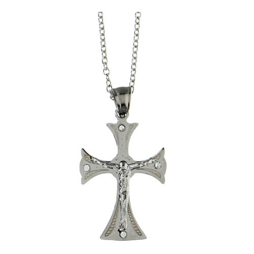 Celtic cross pendant with white zircons, supermirror stainless steel, 1.2x0.8 in 1