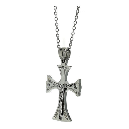 Celtic cross pendant with white zircons, supermirror stainless steel, 1.2x0.8 in 2