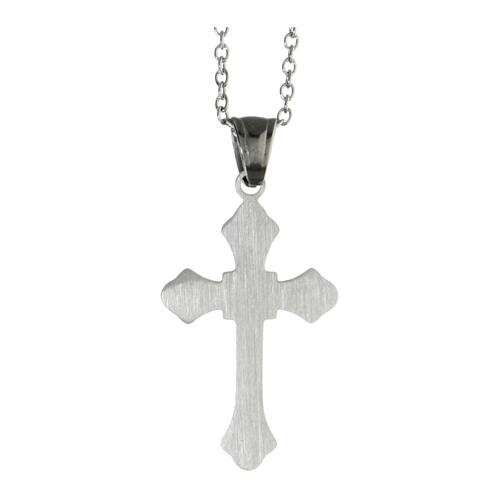 Budded cross pendant with white zircons, supermirror stainless steel, 1.2x0.8 in 3