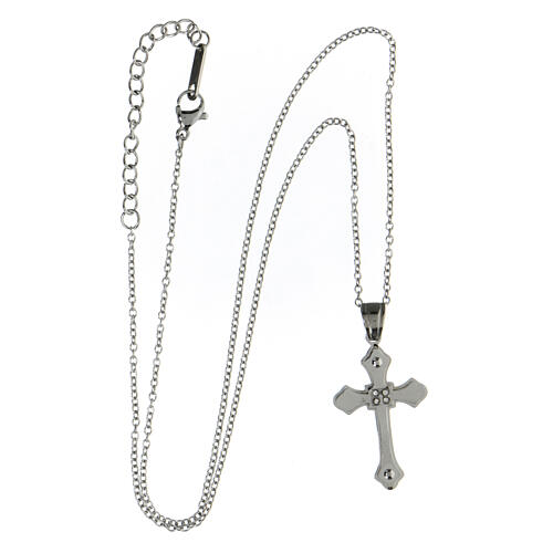 Budded cross pendant with white zircons, supermirror stainless steel, 1.2x0.8 in 4