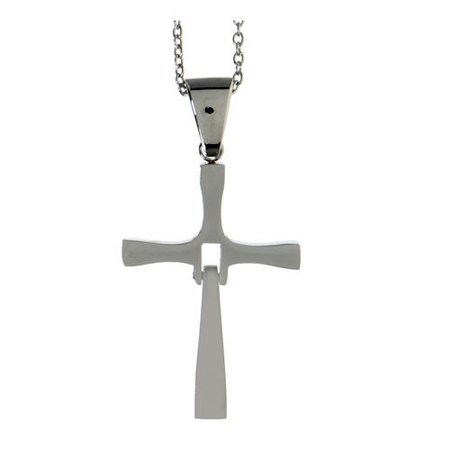 Folding cross pendant with white zircons, supermirror stainless steel, 1.4x1 in 4