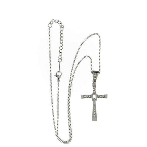 Folding cross pendant with white zircons, supermirror stainless steel, 1.4x1 in 5