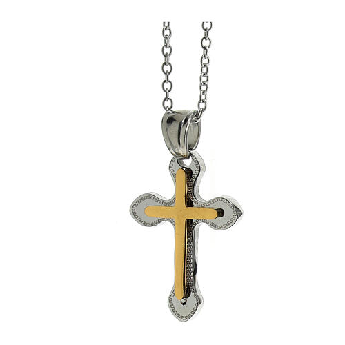 Bicoloured rounded cross pendant, supermirror stainless steel, 1x0.6 in 2