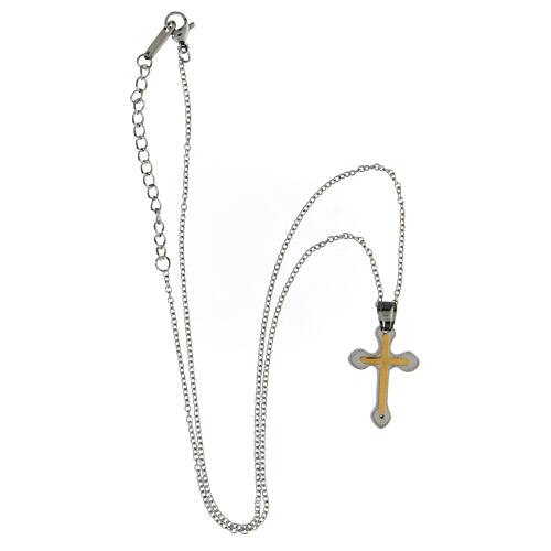 Bicoloured rounded cross pendant, supermirror stainless steel, 1x0.6 in 4