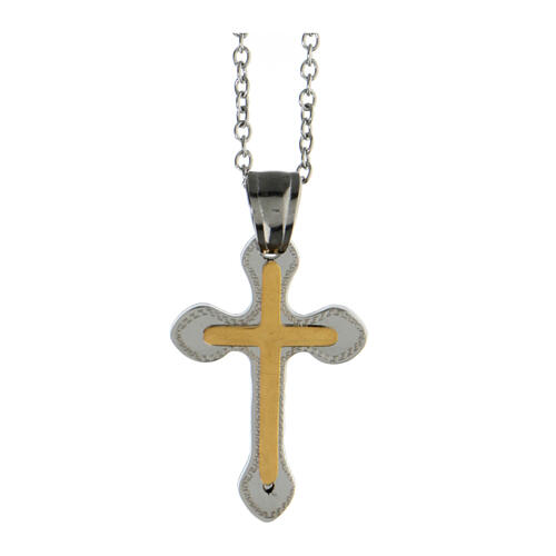 Collier avec croix bicolore double acier supermirror 2,5x1,5 cm 1