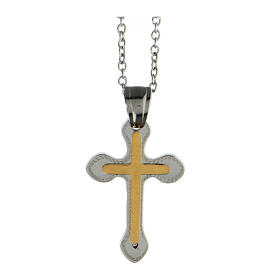 Supermirror steel double two-tone cross necklace 2.5x1.5 cm
