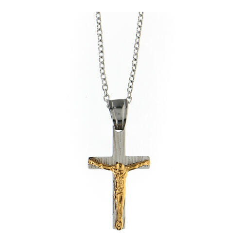 Bicoloured crucifix pendant of supermirror stainless steel, 1x0.5 in 1