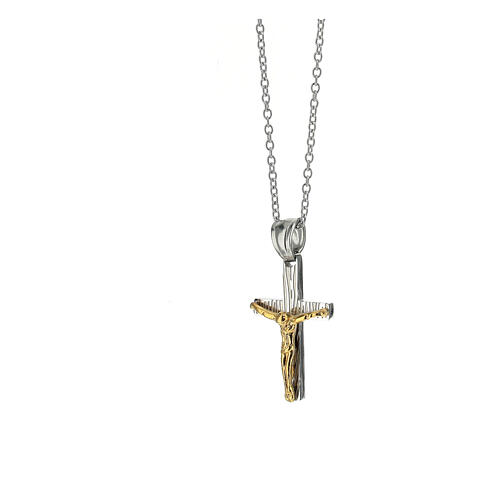 Bicoloured crucifix pendant of supermirror stainless steel, 1x0.5 in 2