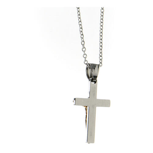 Pingente cruz bicolor corpo de Cristo aço supermirror 3x1 cm 3