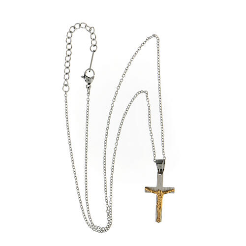 Two-tone cross pendant Jesus body supermirror steel 3x1 cm 4