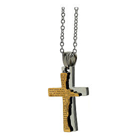 Cross pendant with gilded broken layer, supermirror stainless steel, 1.2x0.8 in