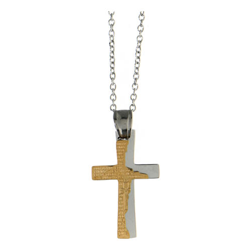 Cross pendant with gilded broken layer, supermirror stainless steel, 1.2x0.8 in 1