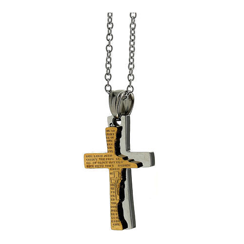 Cross pendant with gilded broken layer, supermirror stainless steel, 1.2x0.8 in 2