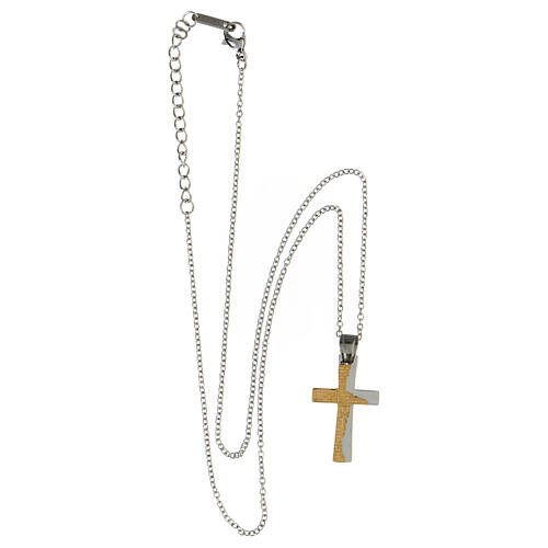 Cross pendant with gilded broken layer, supermirror stainless steel, 1.2x0.8 in 4