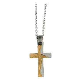 Supermirror steel broken two-tone cross necklace 2.5x1.5 cm