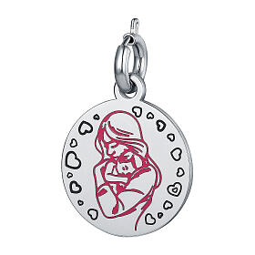 Pink Mom 'Hug' Charm, Hypoallergenic Stainless Steel, 16 mm