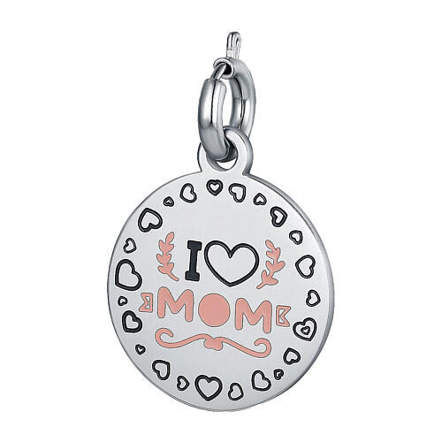Charm "I Love Mom", pink inscription, hypoallergenic steel 1