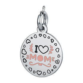 Mom Charm 'I Love Mom' Hypoallergenic Steel Pink Writing