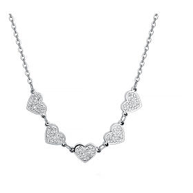 Necklace with hearts of white rhinestones, hypoallergenic steel