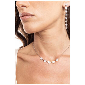 Necklace with hearts of white rhinestones, hypoallergenic steel