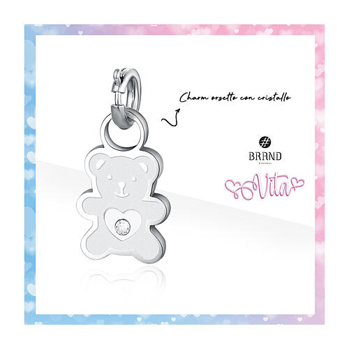 Mini charm orsetto zircone bianco acciaio ipoallergenico 2