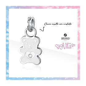 Mini charm white zircon bear in hypoallergenic stainless steel