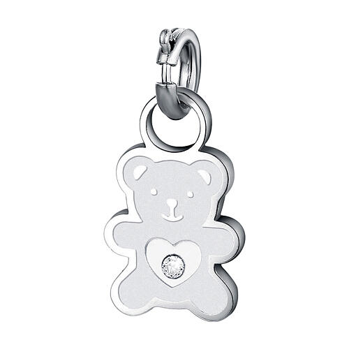 Mini charm white zircon bear in hypoallergenic stainless steel 1