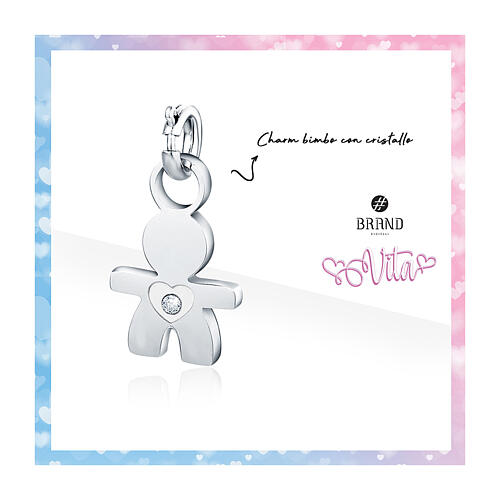 Silhouette of a boy with white rhinestone, mini charm of hypoallergenic steel 2