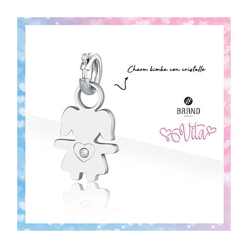 Stylised girl with white rhinestone, hypoallergenic steel mini charm 2