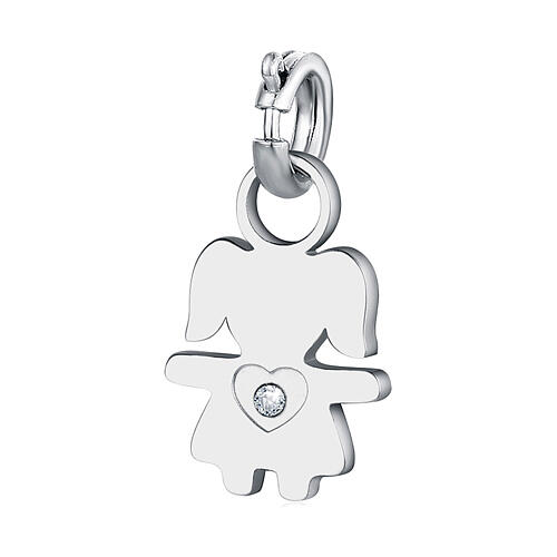 Mini charm bimba zircone bianco acciaio ipoallergenico 1