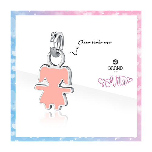 Mini charm bimba rosa acciaio ipoallergenico 2
