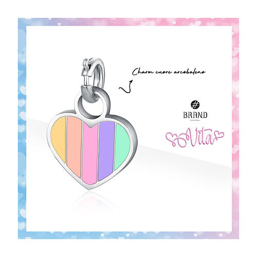 Mini charm cuore arcobaleno acciaio ipoallergenico smalti 2