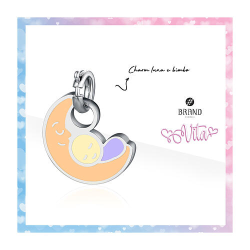 Mini Charm Mond und Baby aus hypoallergenem Edelstahl 2