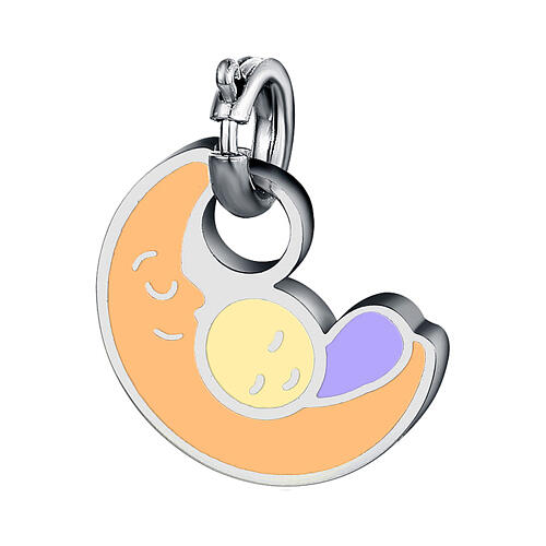 Mini moon and baby charm in hypoallergenic stainless steel 1