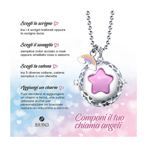 Pink enameled brass angel caller bell, 20 mm 3